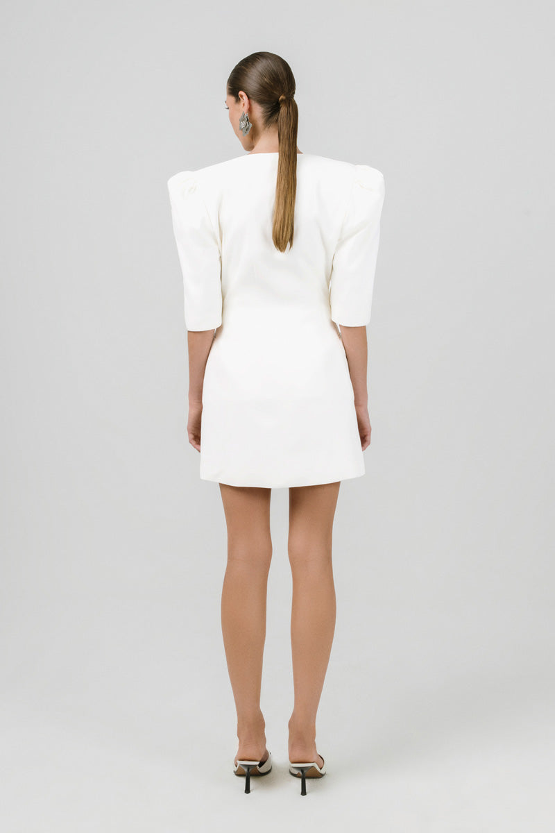 Off-white Mila blazer dress by Izakova, stylish mini dress with tailored fit and chic design, perfect for elegant occasions.