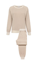Brown silk cashmere loungewear set by MANITO featuring color contrast design, soft fabric, and comfortable fit.