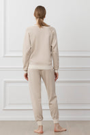 Brown silk and cashmere loungewear set by MANITO featuring color contrast design, comfortable and stylish for relaxing wear.