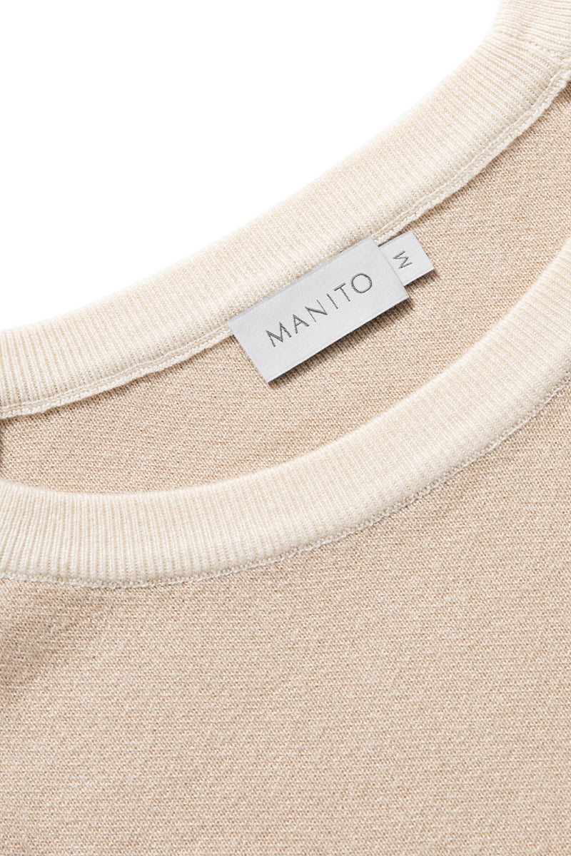 Manito brown silk cashmere loungewear set with color contrast design, soft and luxurious fabric for comfortable relaxation.