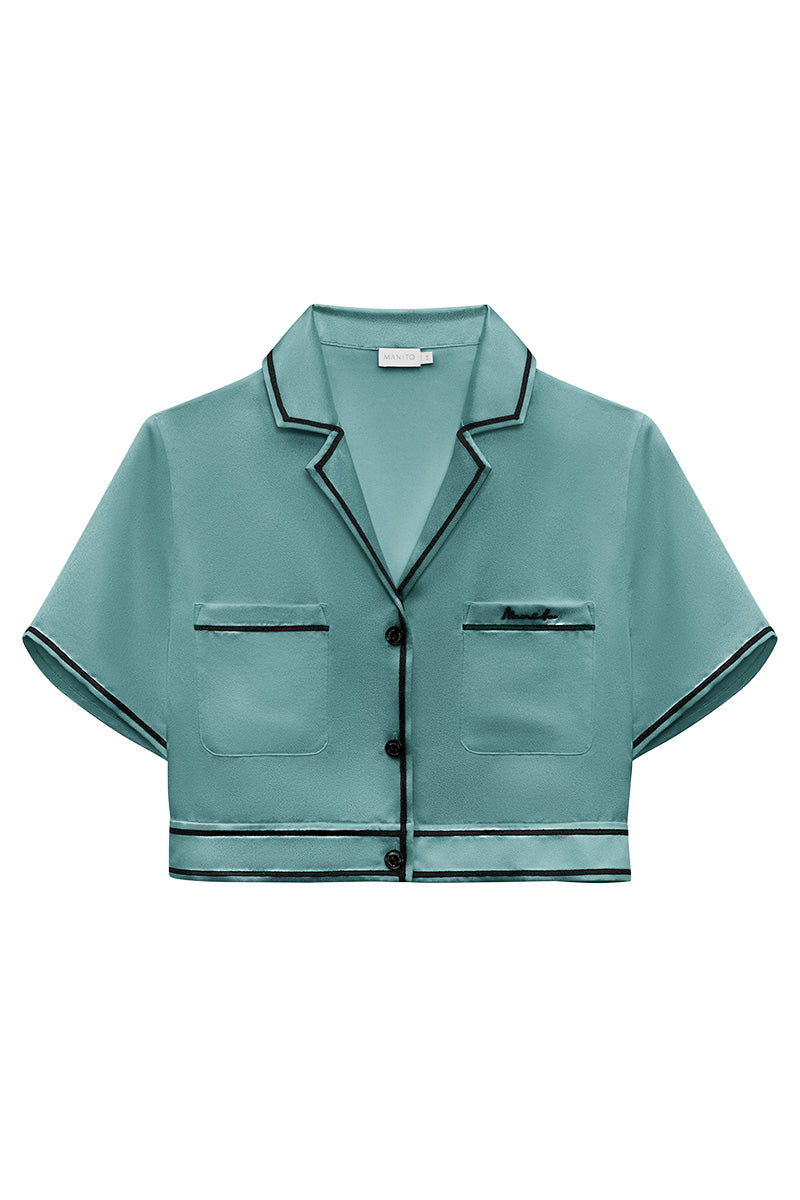 GREENE SILK CROPPED TOP IN GREEN - CULT MIA