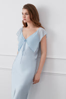 Blue MANITO Crete Silk Midi Dress, elegant maxi dress with flowing fabric and stylish design, shown on a model.