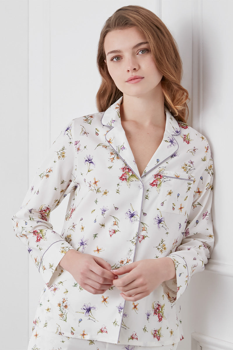 LRISETTE SILK PAJAMA SET IN WHITE - CULT MIA