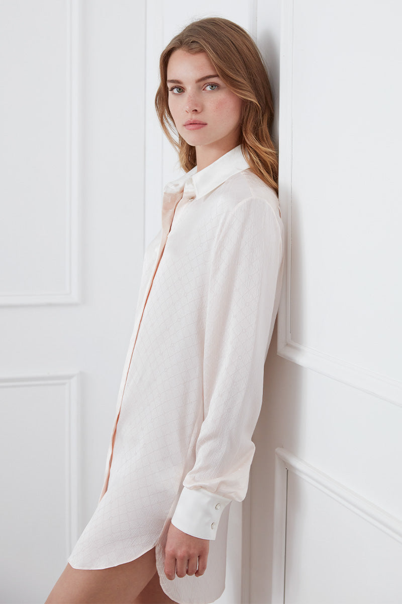 MONOGRAM SILK LONG SHIRT IN PINK - CULT MIA