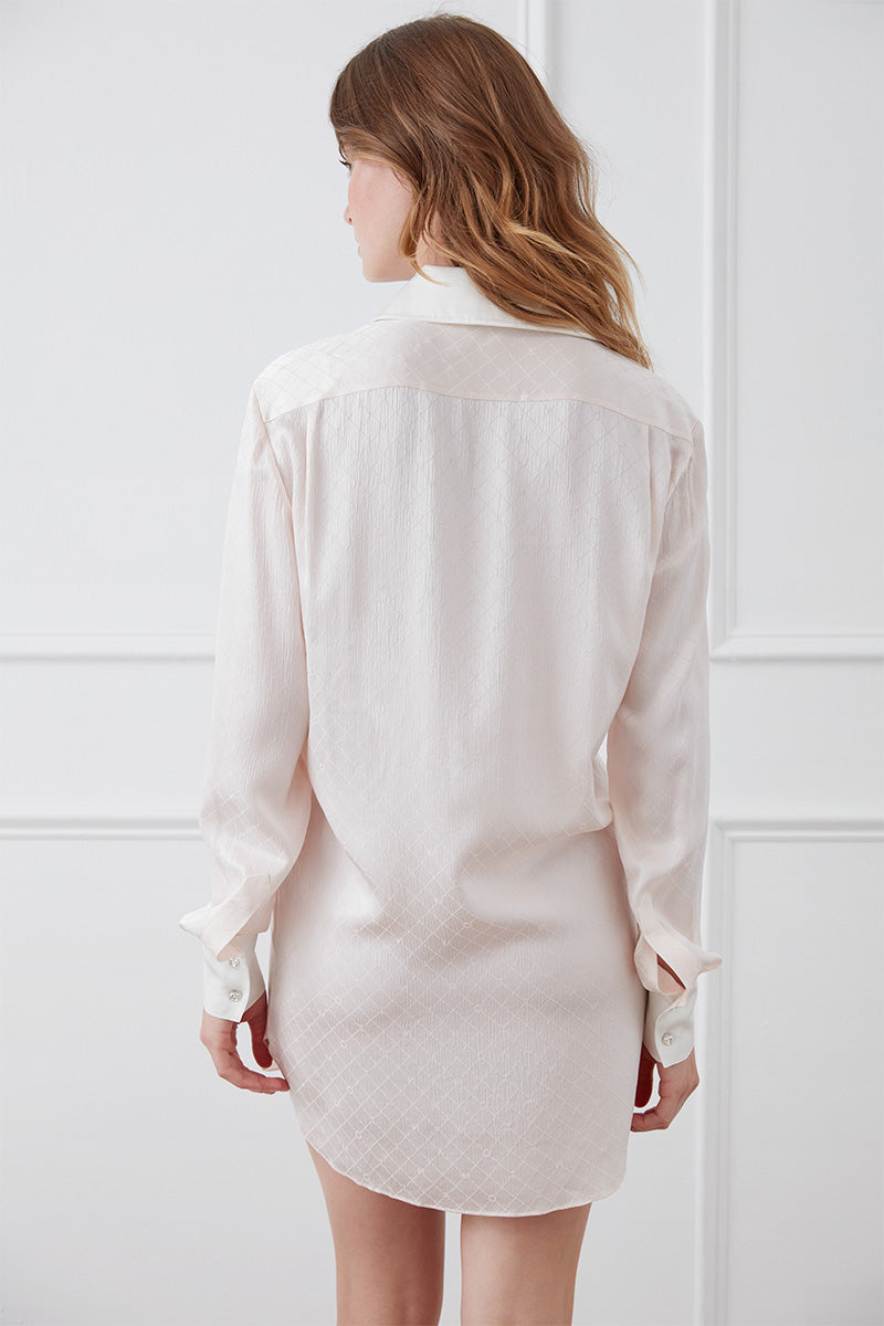 MONOGRAM SILK LONG SHIRT IN PINK - CULT MIA
