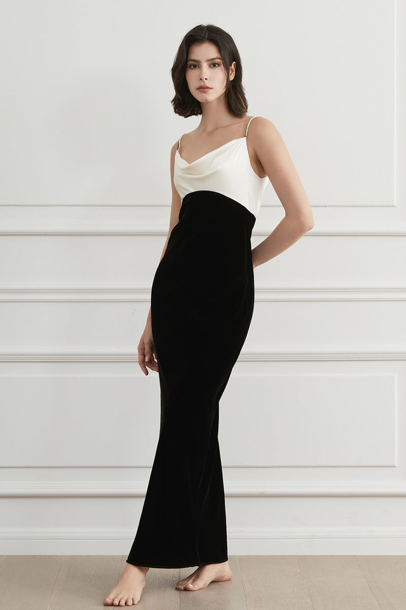 CONTRAST SILK VELVET MAXI SLIP DRESS - CULT MIA