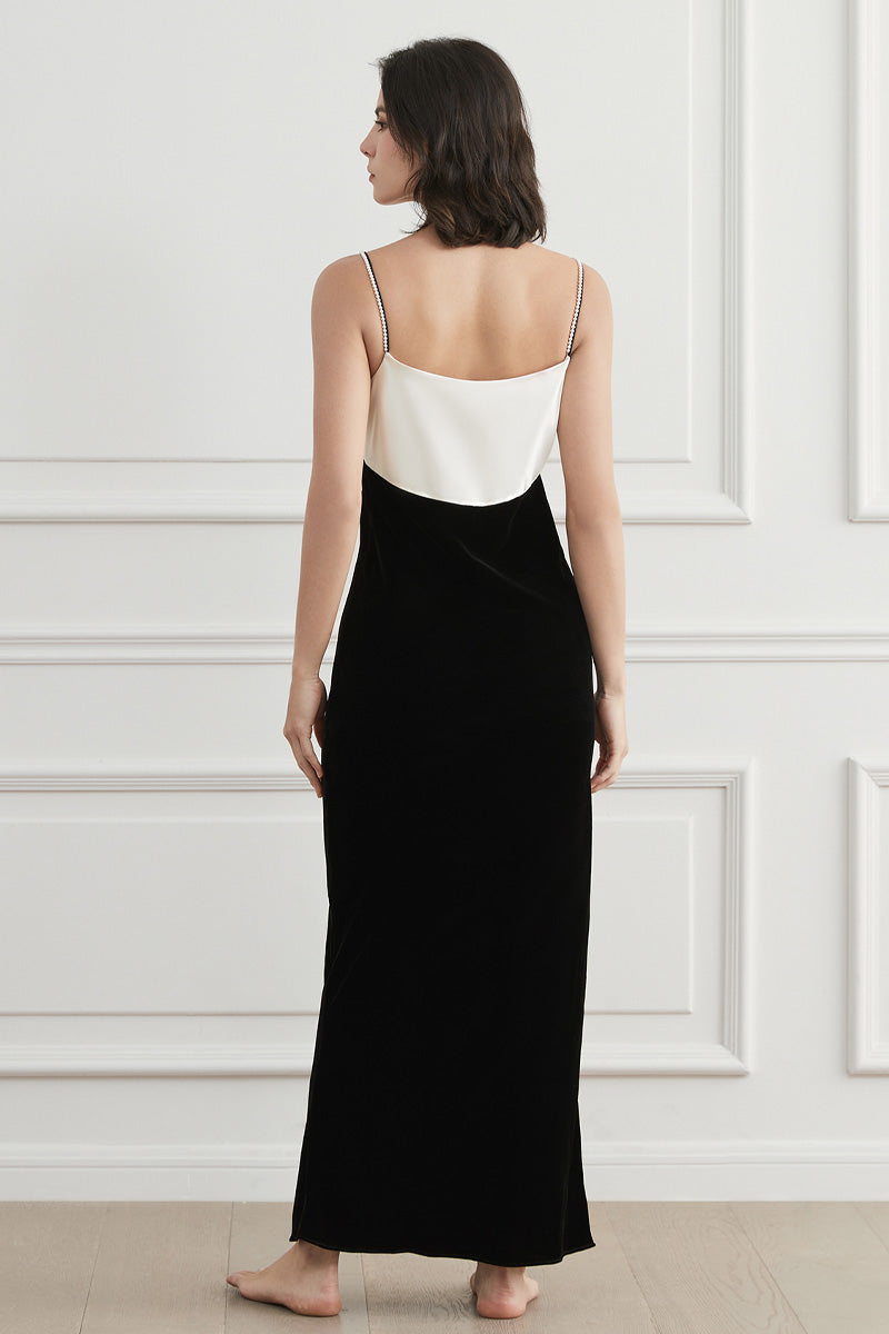 CONTRAST SILK VELVET MAXI SLIP DRESS - CULT MIA
