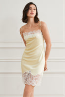 Yellow MANITO Windy Silk Lace Short Nightgown with delicate lace details and a relaxed fit, perfect for comfortable sleepwear.
