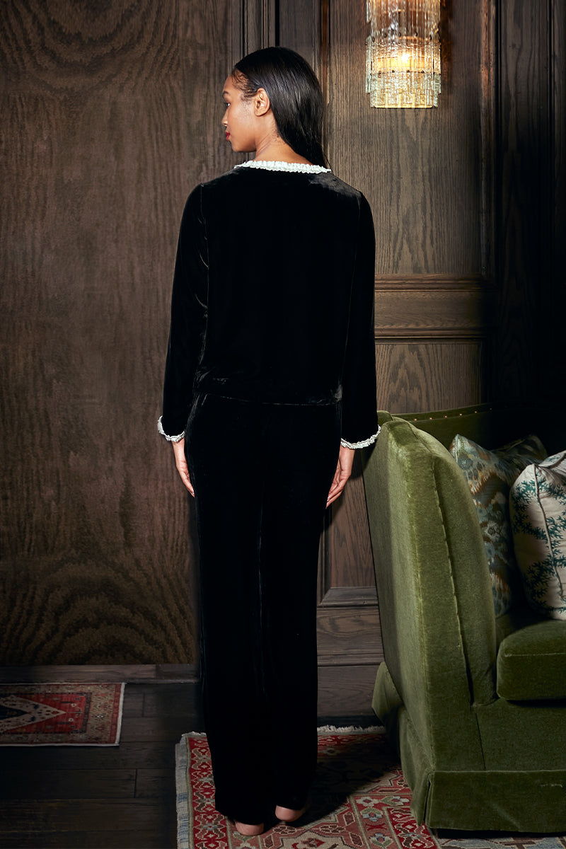 CHARLOTTE VELVET PAJAMA SET IN BLACK - CULT MIA