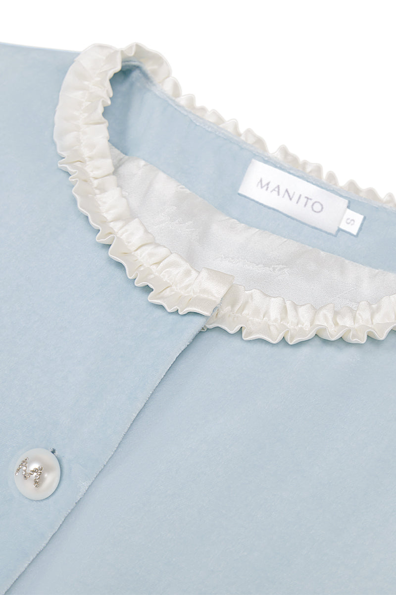 CHARLOTTE VELVET PAJAMA SET IN BLUE - CULT MIA