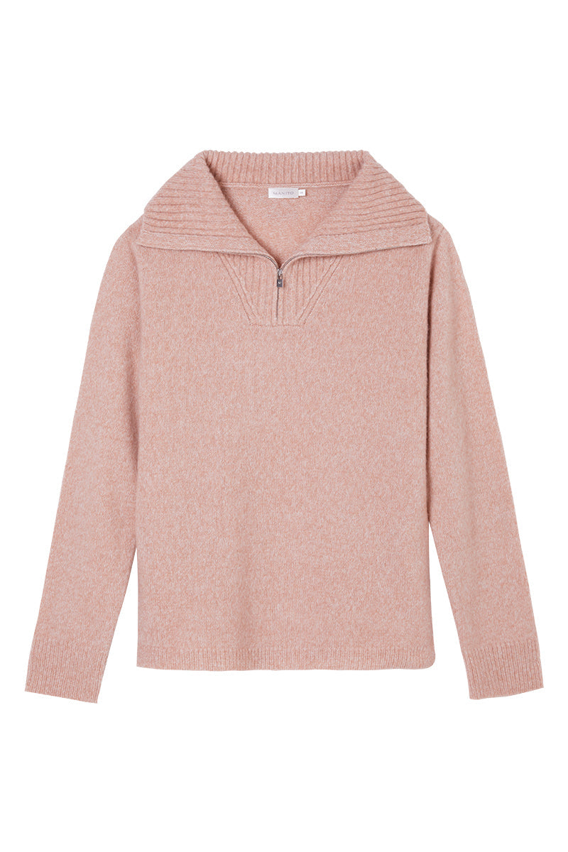 Pink Heather silk cashmere sweater by MANITO, featuring a soft, luxurious knit and classic crew neckline.