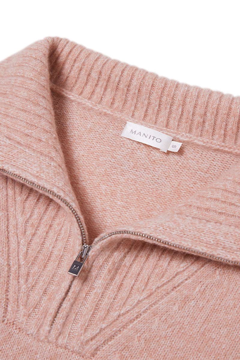 Pink Heather silk cashmere sweater by MANITO, featuring a soft, cozy knit texture and classic pullover style.