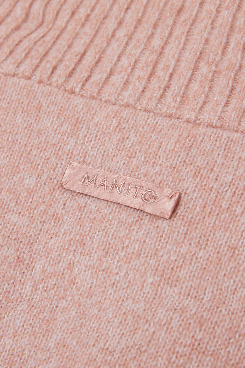 Pink Heather silk cashmere pullover sweater by MANITO, showcasing soft fabric and cozy fit.