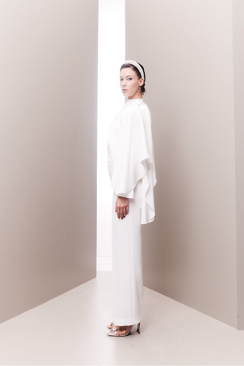 ASYMMETRICAL ONE-SHOULDER DRAPED BRIDAL TWO-PIECE SET - CULT MIA