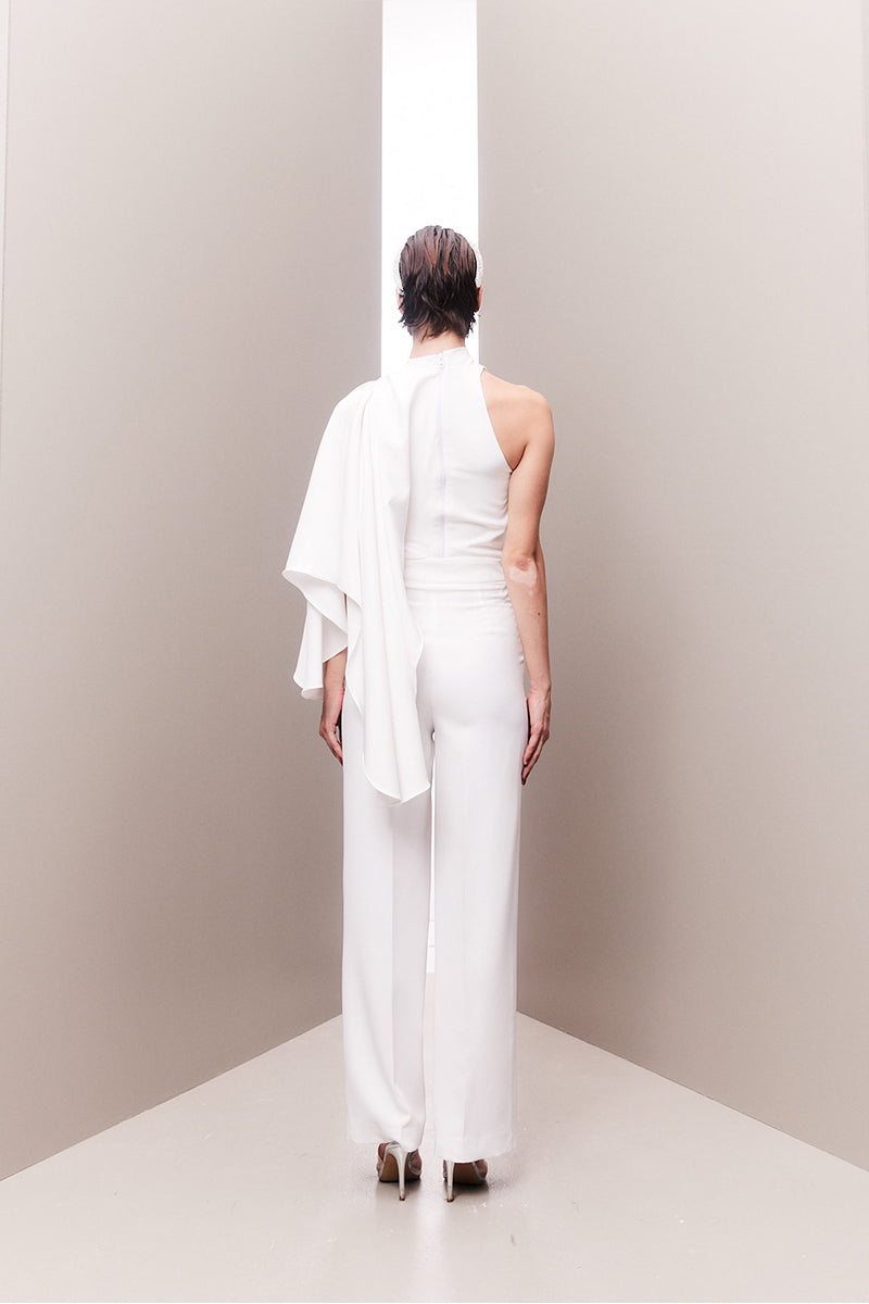 ASYMMETRICAL ONE-SHOULDER DRAPED BRIDAL TWO-PIECE SET - CULT MIA