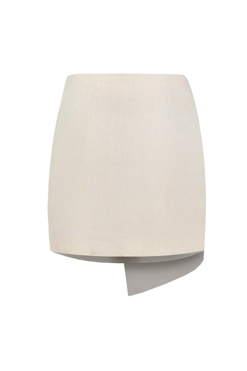 SANDY BEIGE ASYMMETRIC MINI SKIRT - CULT MIA