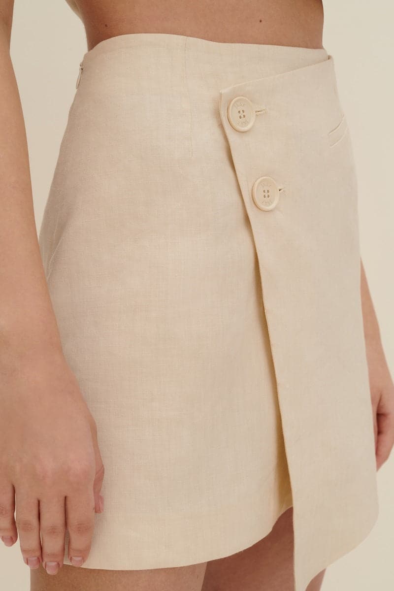 SANDY BEIGE ASYMMETRIC MINI SKIRT - CULT MIA