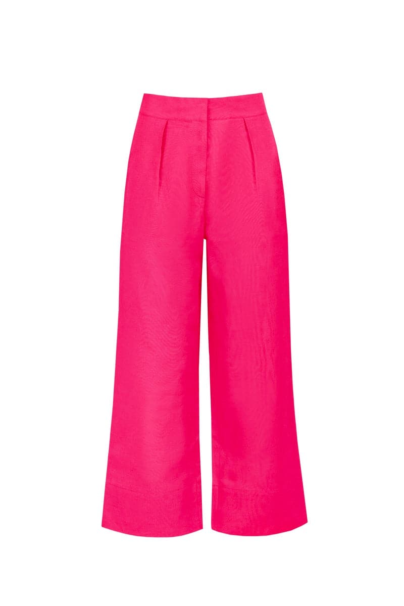 HOT PINK LINEN-BLEND CROPPED PANTS - CULT MIA