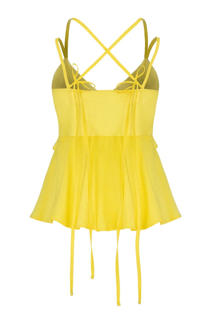 LEMON YELLOW RUFFLED SILK TOP - CULT MIA