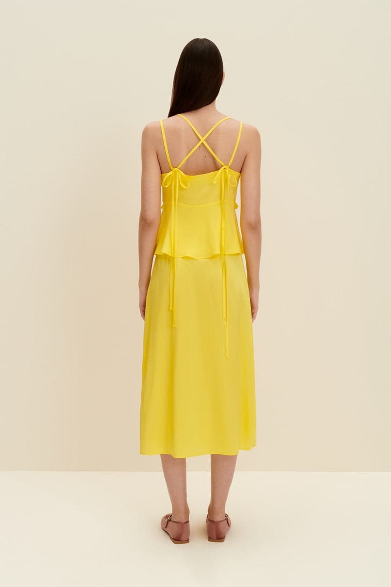 LEMON YELLOW RUFFLED SILK TOP - CULT MIA