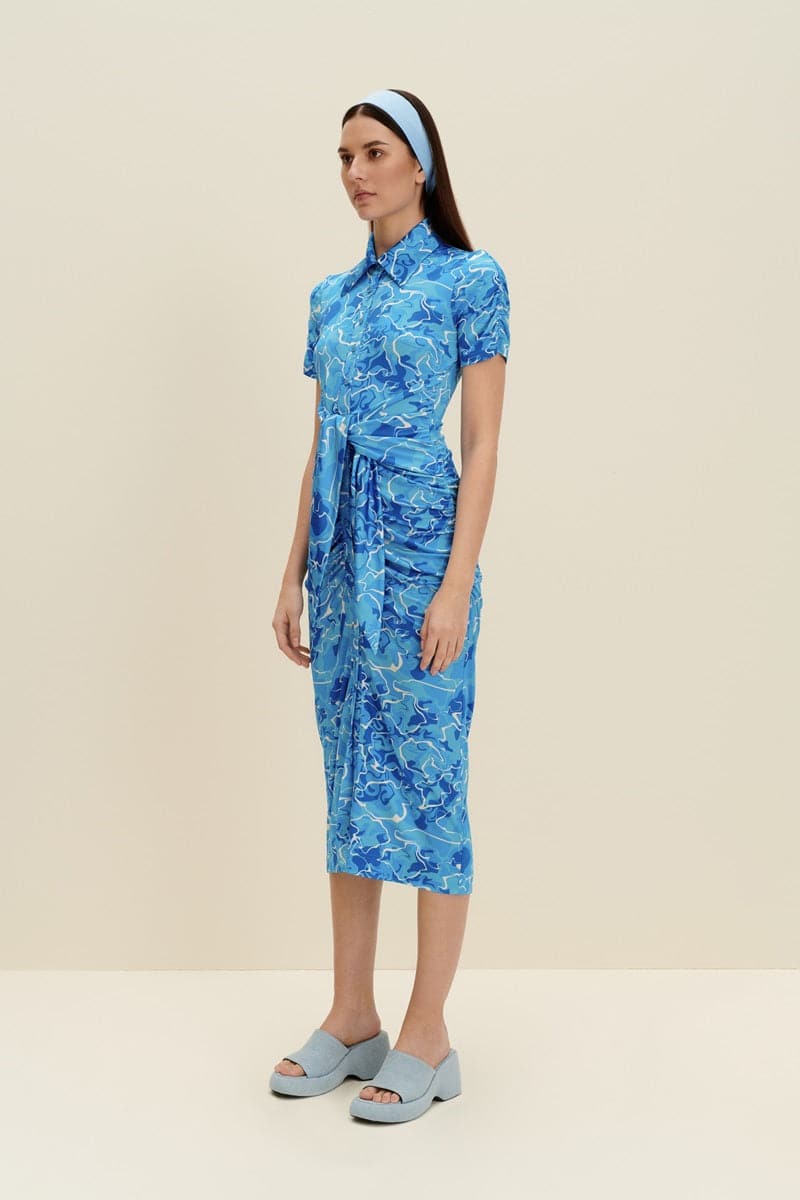 POOL WATER PRINT STRETCH-JERSEY MIDI DRESS - CULT MIA