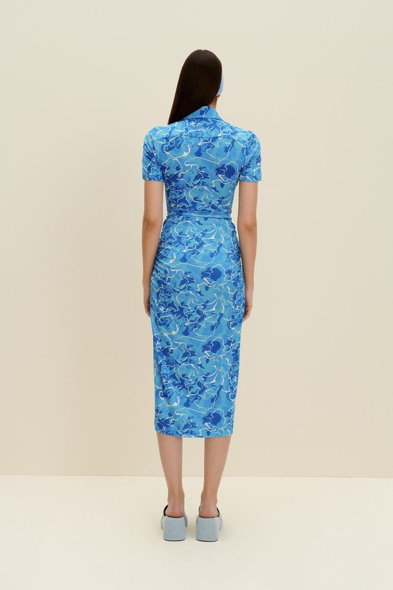 POOL WATER PRINT STRETCH-JERSEY MIDI DRESS - CULT MIA