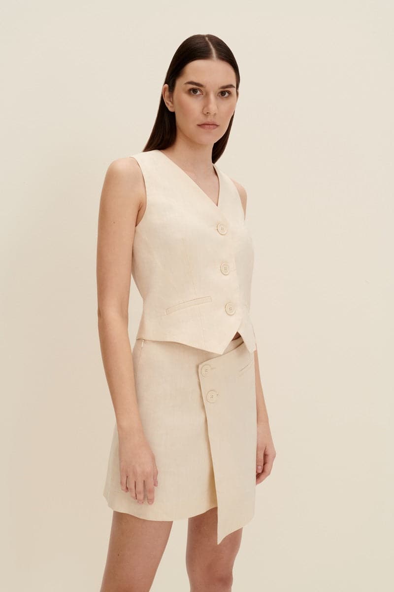 SANDY BEIGE TAILORED VEST TOP - CULT MIA