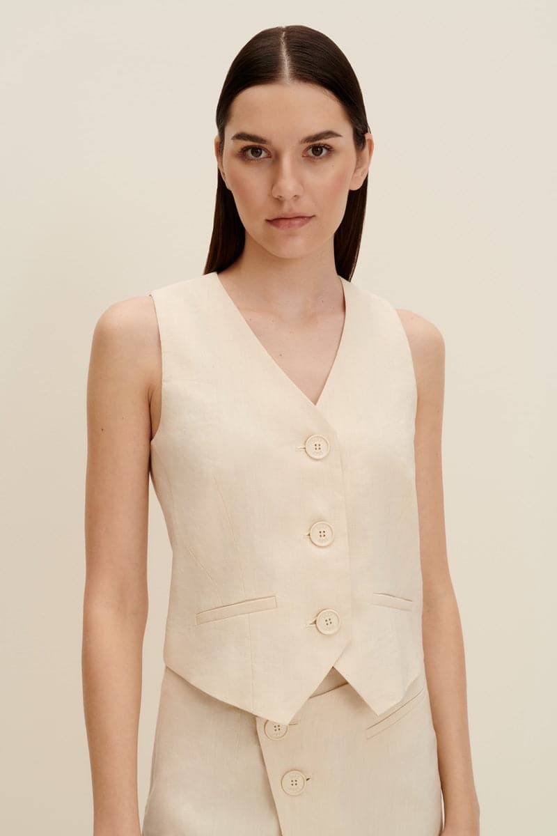 SANDY BEIGE TAILORED VEST TOP - CULT MIA