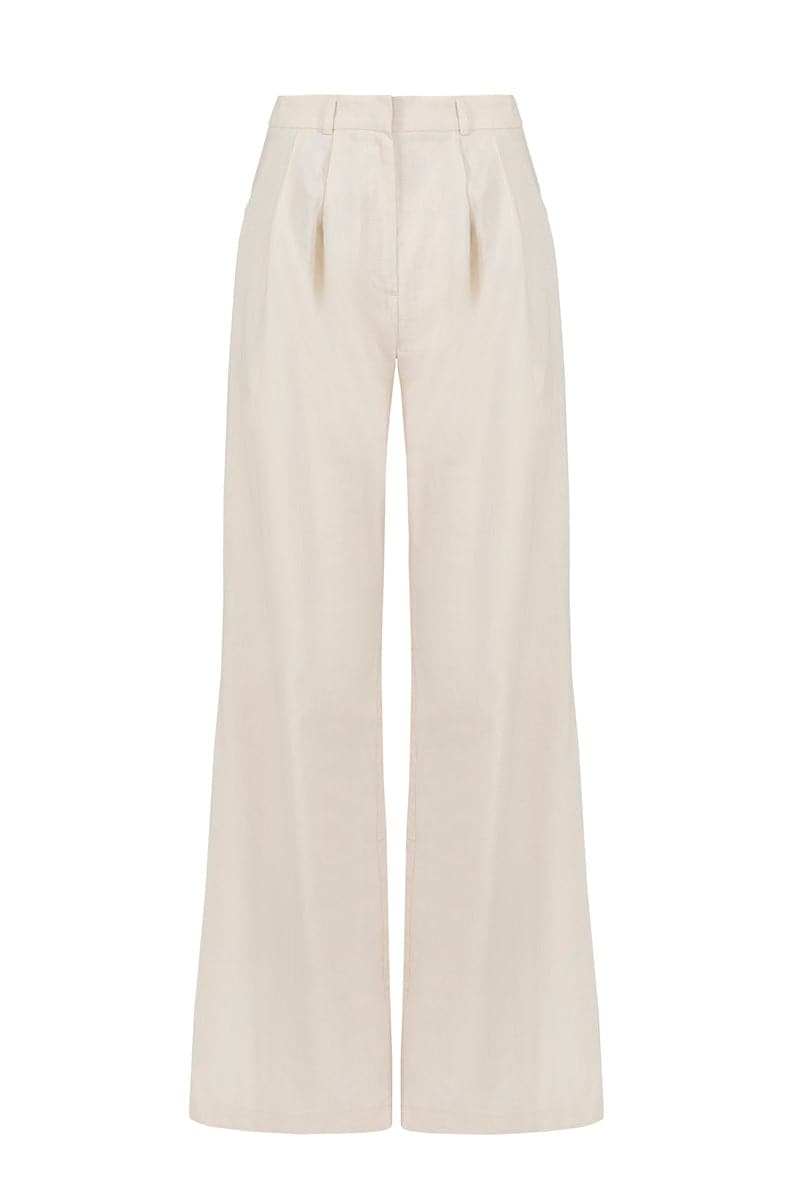 SANDY BEIGE TAILORED WIDE-LEG PANTS - CULT MIA