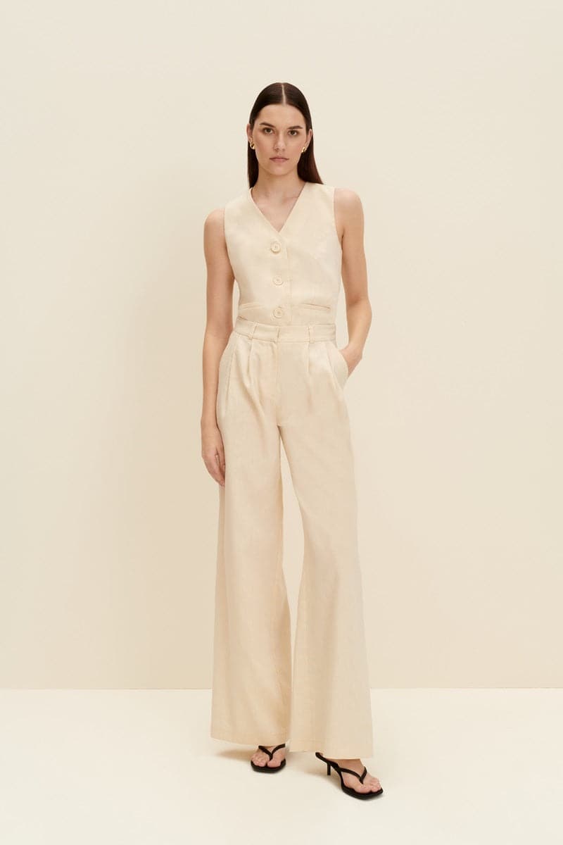 SANDY BEIGE TAILORED WIDE-LEG PANTS - CULT MIA