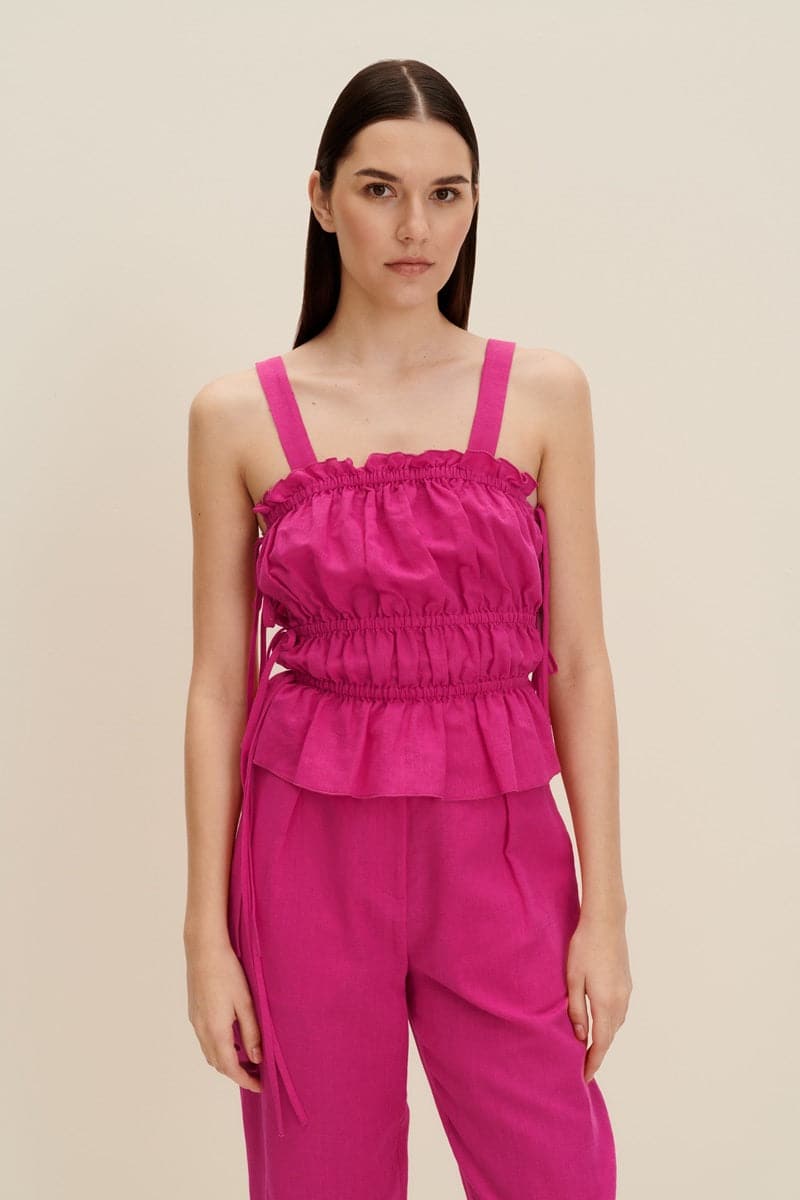 HOT PINK TIE-DETAILED TOP - CULT MIA