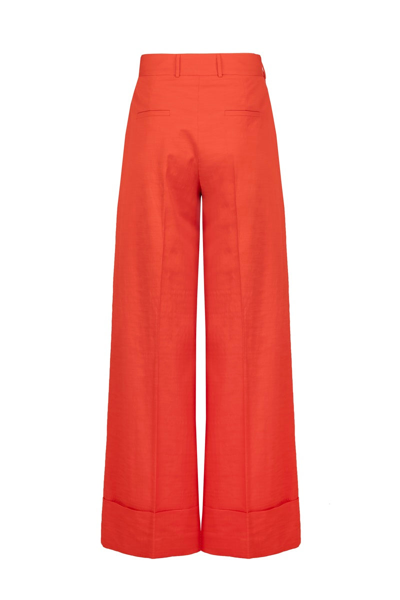 WIDE-LEG CUFFED PANTS IN CHERRY RED - CULT MIA