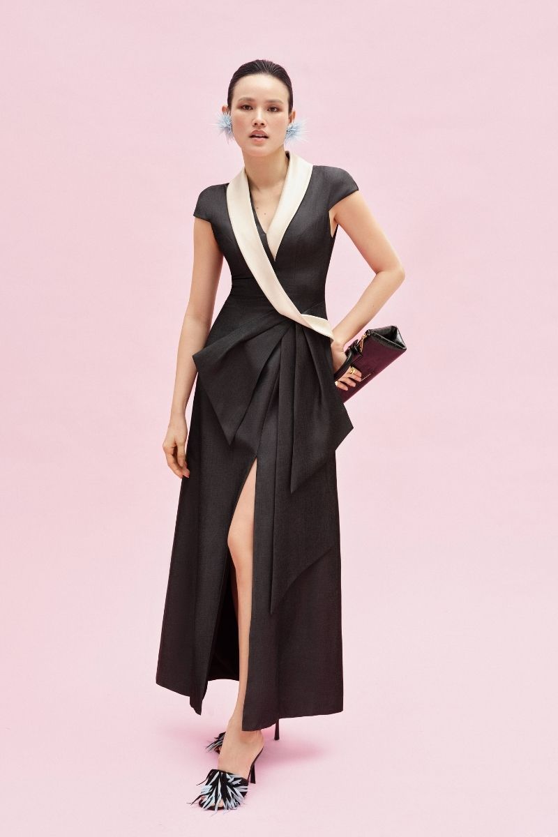 Jenny K Tran Jarrow Dress midi dress in soft fabric with a flowing silhouette, featuring a stylish neckline and elegant design.