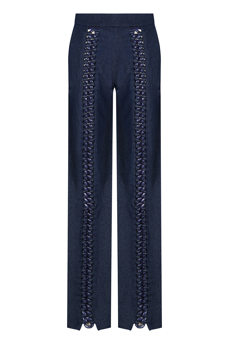 DENIM JEANS WITH CHAINS IN LEGS