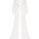 Cropped bridal cape in Bambula silk by JC Pajares, showcasing elegant cover-up with delicate fabric and intricate design.