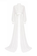 Cropped bridal cape in Bambula silk by JC Pajares, showcasing elegant cover-up with delicate fabric and intricate design.
