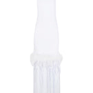 Elegant maxi dress with halter-neck and feather details by JC Pajares, shown in a stylish design and flowing fabric.