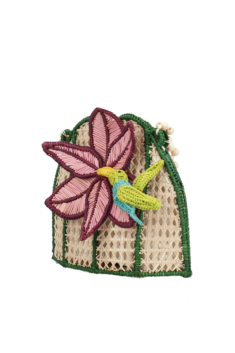 SUMMIE HANDBAG IN NATURAL GREEN AND PINK
