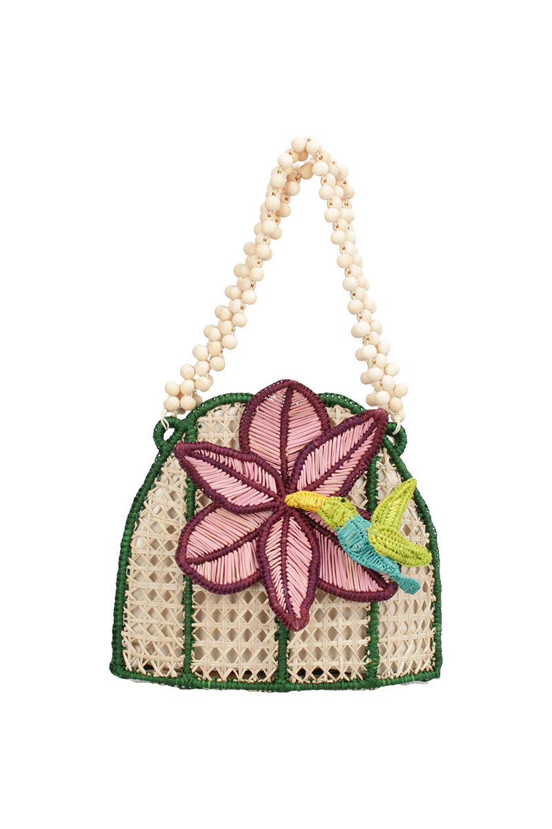 SUMMIE HANDBAG IN NATURAL GREEN AND PINK