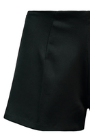Black JOSEFA shorts by Lorena Saravia, front view showing high-waisted design and sleek fabric.