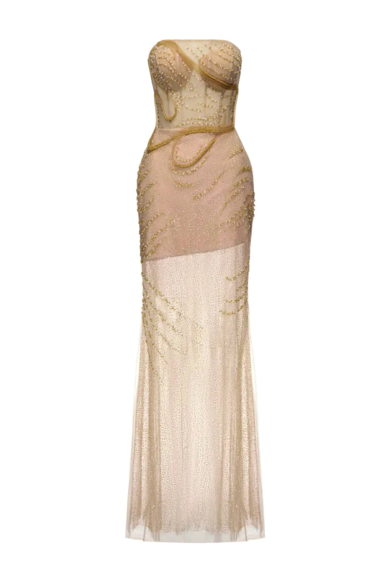 Elegant LARMERS dress gown by JOSÉPHINE featuring flowing fabric and intricate detailing, perfect for formal occasions.