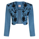 Señorita Juana blue blazer jacket with tailored fit, notched lapel, and front buttons, stylish and suitable for professional or casual wear.