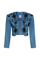 Señorita Juana blue blazer jacket with tailored fit, notched lapel, and front buttons, stylish and suitable for professional or casual wear.