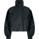 Green Lorena Saravia Julia jacket with front zipper and collar, stylish women’s outerwear.