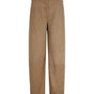 Lorena Saravia Julia suede pants in front view, showcasing stylish beige suede trousers with a tailored fit and classic design.