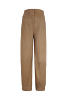 Lorena Saravia Julia suede pants in front view, showcasing stylish beige suede trousers with a tailored fit and classic design.