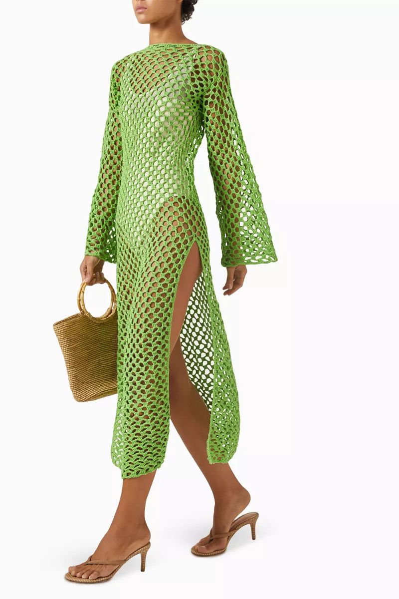 Jessica K June green cover-up dress with flowing fabric and soft neckline, perfect for beach or casual outings.