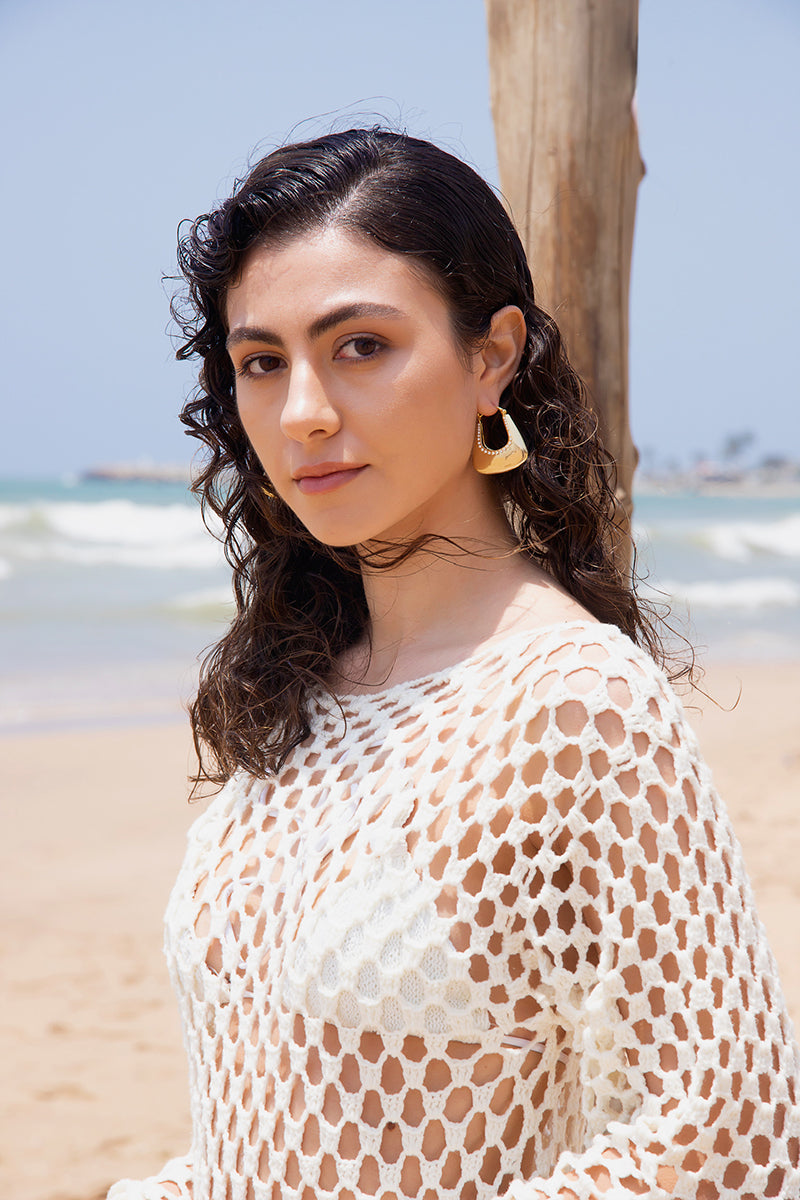 Jessica K June Dress in white, a stylish cover-up with flowy fabric and elegant design, perfect for beach or poolside wear.