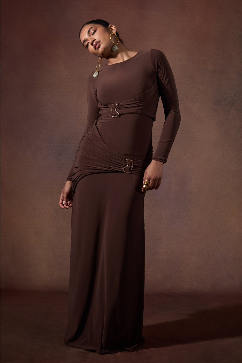 JADE MAXI DRESS IN CHOCOLATE FONDANT