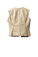 Double A jade leather vest in butter yellow, showing close-up of smooth leather texture and stylish sleeveless design.
